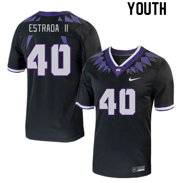 Youth #40 Franklin Estrada II TCU Horned Frogs 2023 College Footbal Jerseys Stitched-Black - Click Image to Close